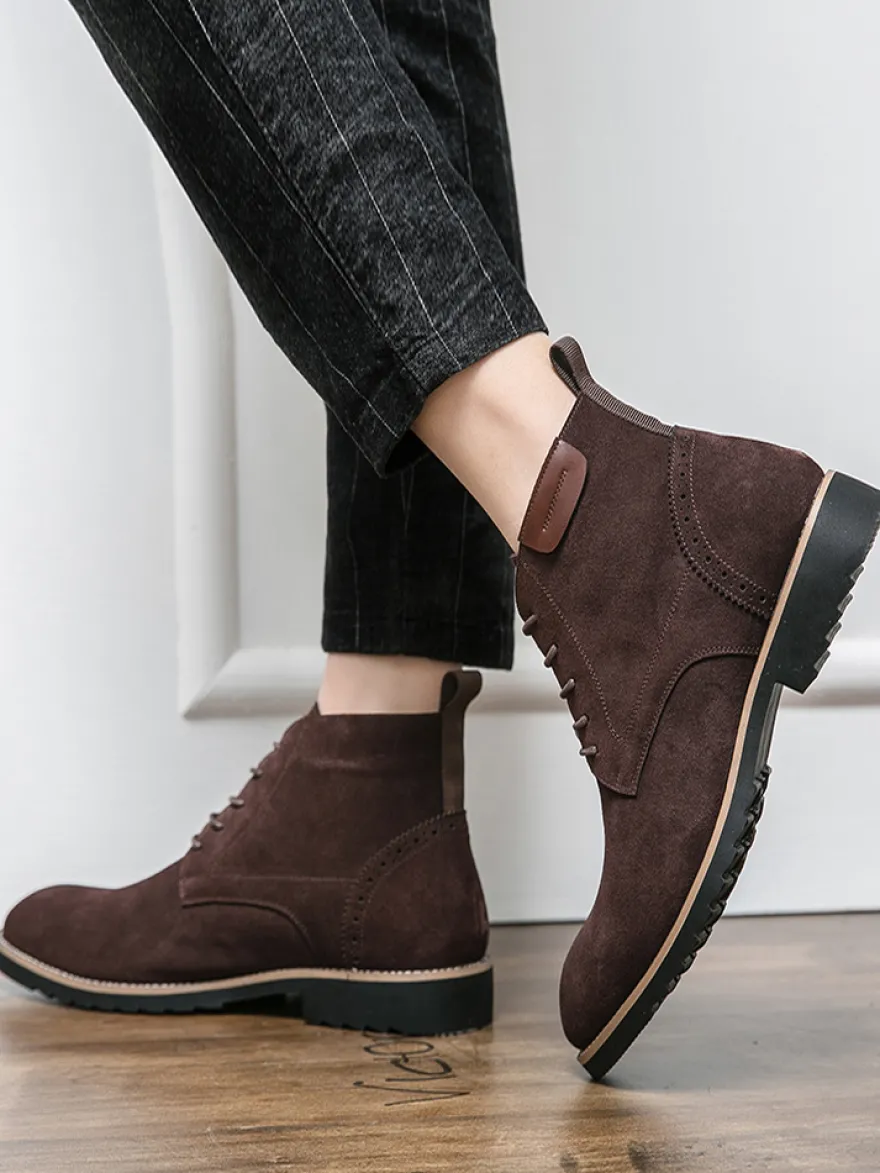 Bottines à lacets pour homme en daim et cuir antidérapant