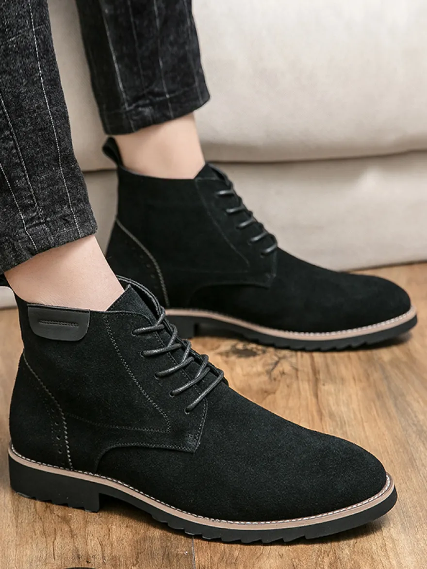 Bottines à lacets pour homme en daim et cuir antidérapant