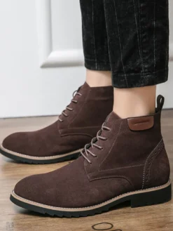 Bottines à lacets pour homme en daim et cuir antidérapant
