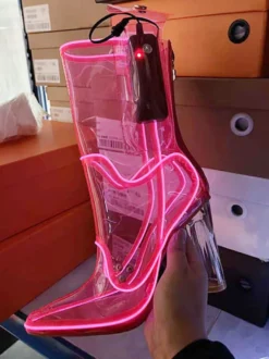 Bottines lumineuses sexy à bout pointu et talon épais sans batterie