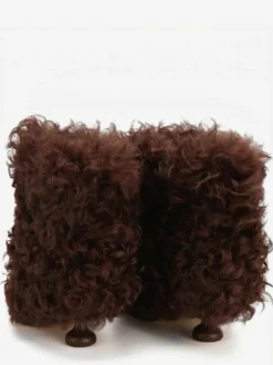 Bottines marron à bout rond en daim et talons hauts en fausse fourrure