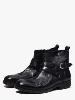 Bottines marron en cuir véritable bout rond fermeture éclair et boucle