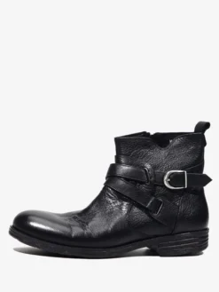 Bottines marron en cuir véritable bout rond fermeture éclair et boucle