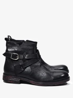 Bottines marron en cuir véritable bout rond fermeture éclair et boucle