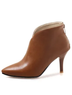 Bottines marron femmes bottes d'hiver bout pointu bottines à talons hauts