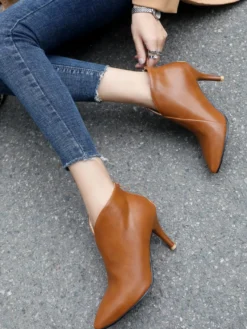 Bottines marron femmes bottes d'hiver bout pointu bottines à talons hauts