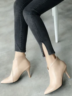 Bottines marron femmes bottes d'hiver bout pointu bottines à talons hauts