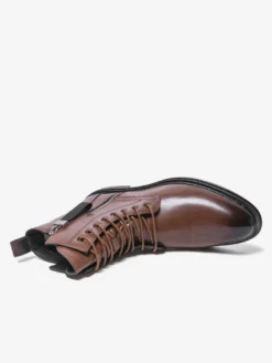 Bottines marron pour homme bout rond lacets style combat