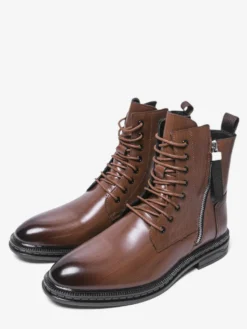 Bottines marron pour homme bout rond lacets style combat