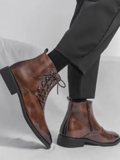 Bottines marron pour homme bout rond lacets