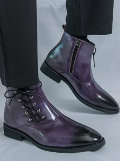 Bottines marron pour homme bout rond lacets