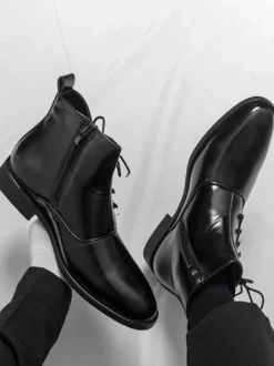 Bottines marron pour homme bout rond lacets