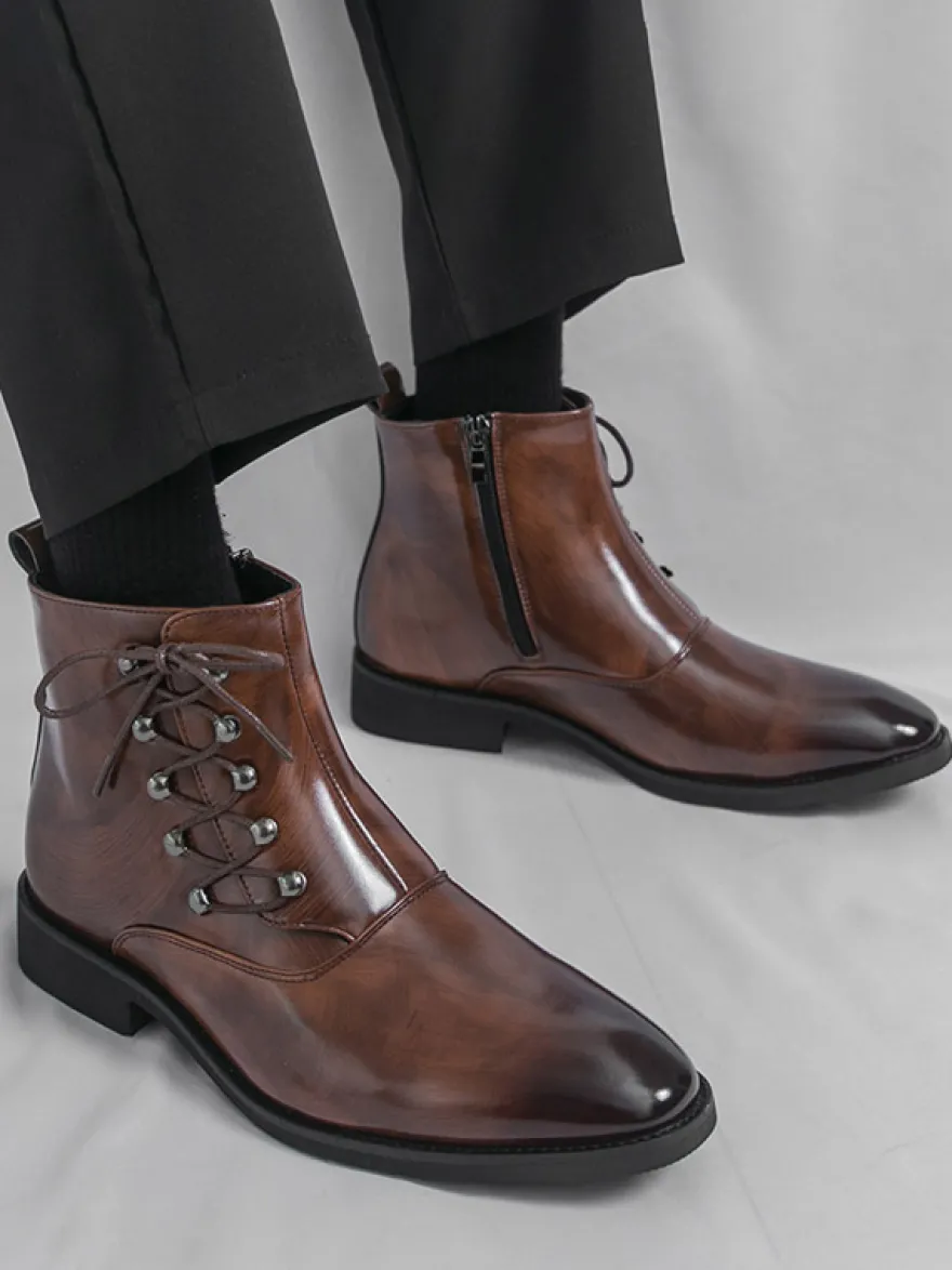Bottines marron pour homme bout rond lacets