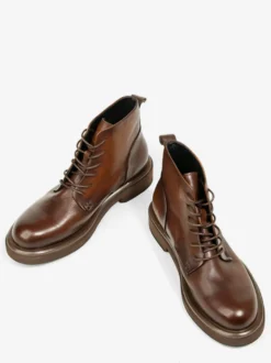 Bottines marron pour homme en cuir véritable bout rond à lacets