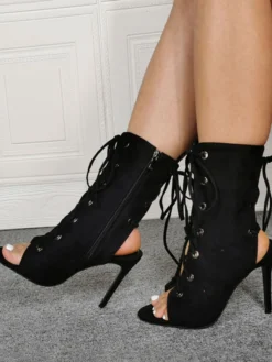 Bottines marron à talons hauts Peep Toe US 4-US13 Bottines en nubuck à lacets pour femmes