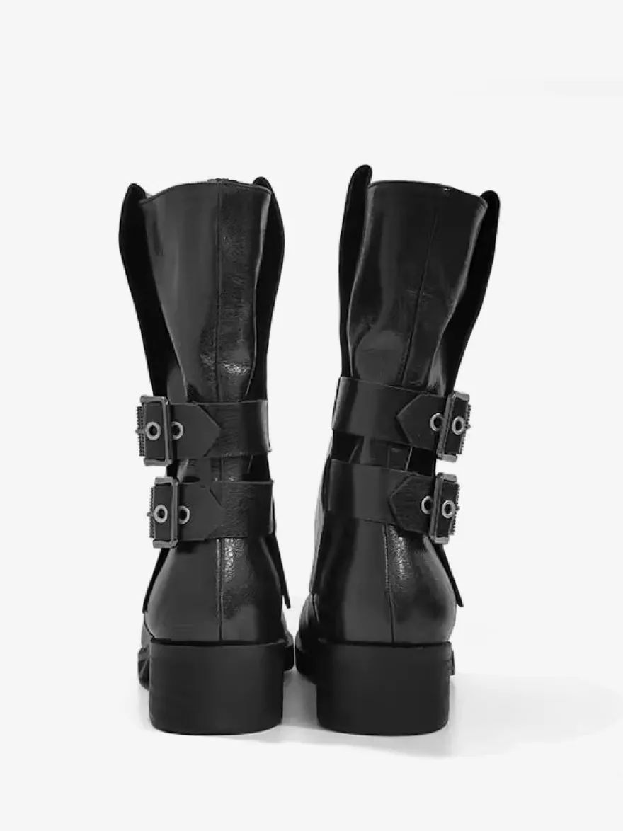 Bottines noires à boucle et à talon épais pour femmes