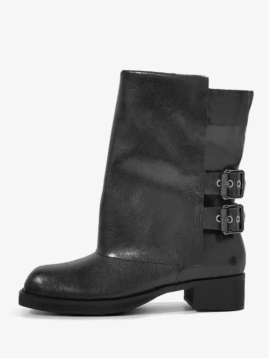 Bottines noires à boucle et à talon épais pour femmes