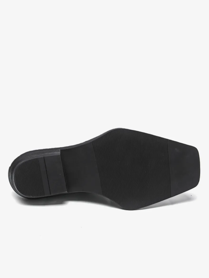 Bottines noires à bout carré et talon compensé clouté pour hommes