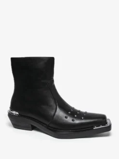 Bottines noires à bout carré et talon compensé clouté pour hommes