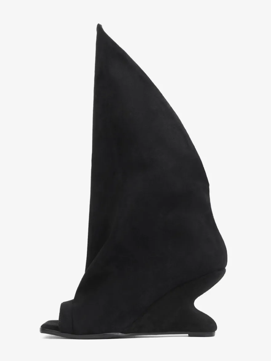 Bottines noires à bout ouvert et talon compensé