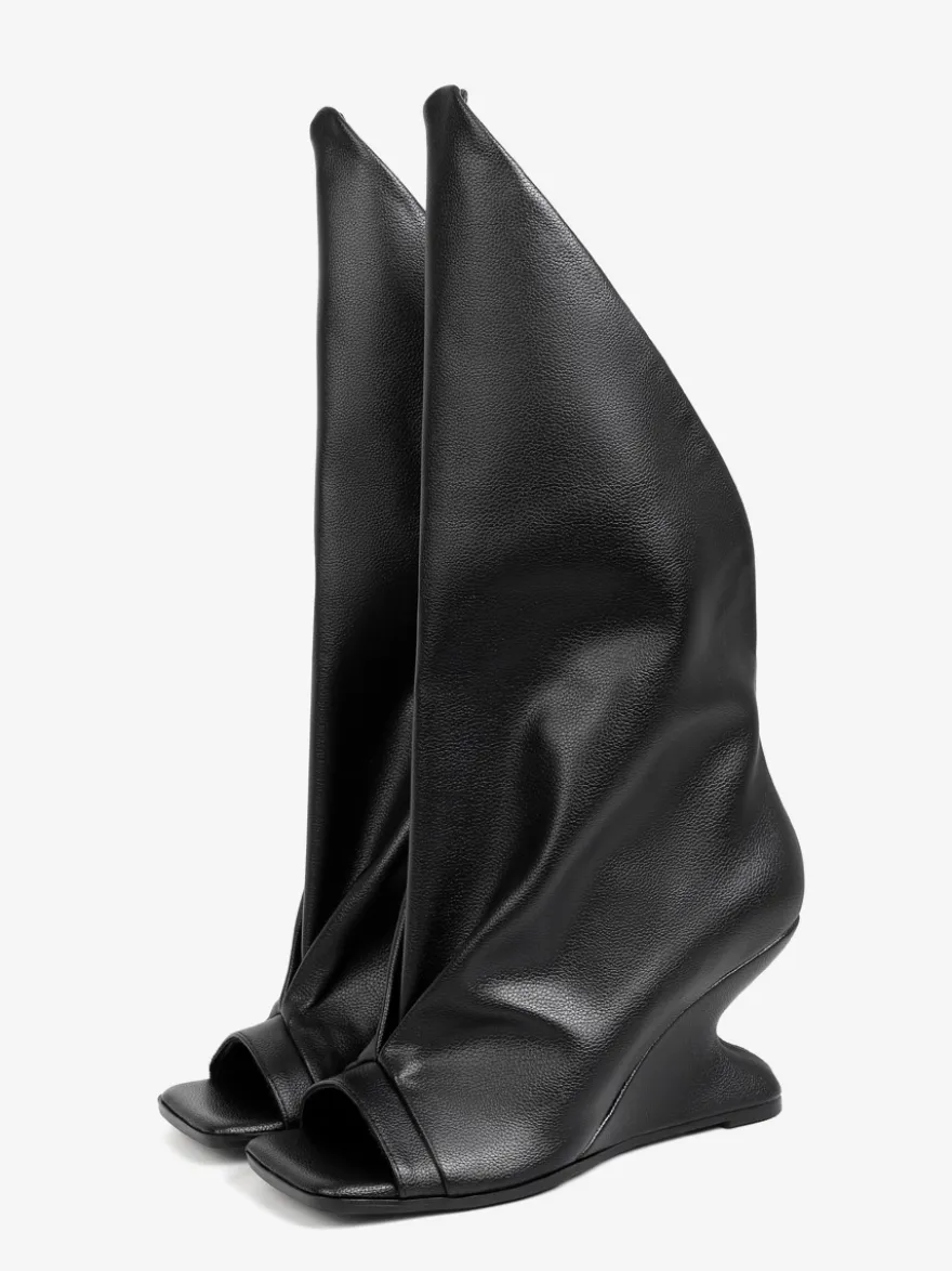 Bottines noires à bout ouvert et talon compensé