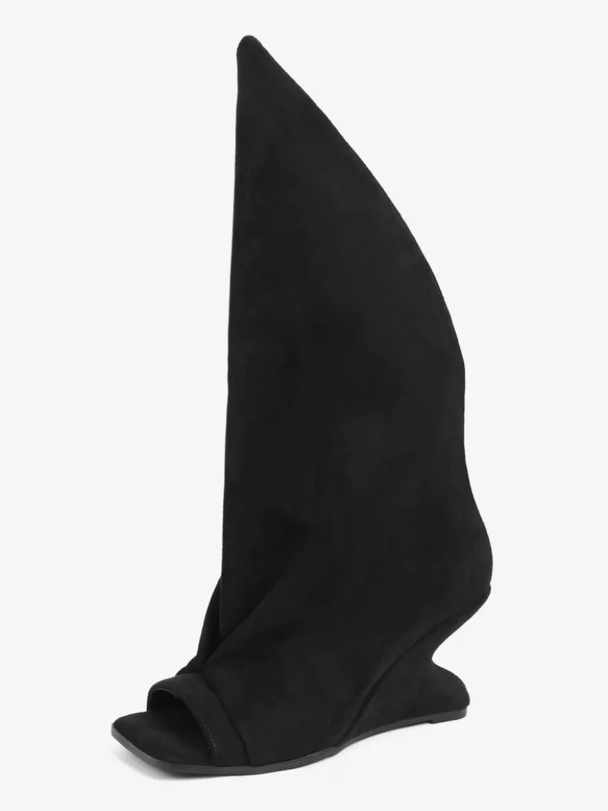 Bottines noires à bout ouvert et talon compensé