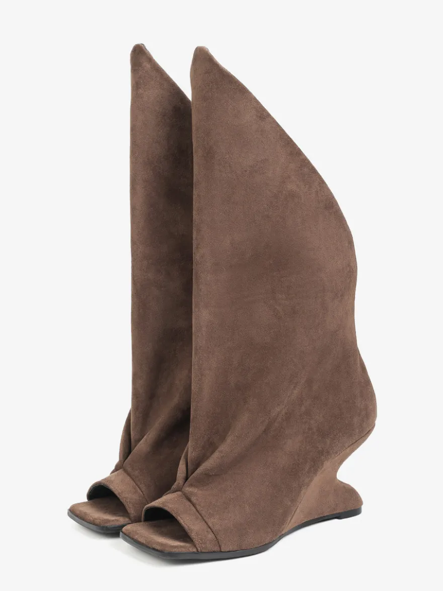 Bottines noires à bout ouvert et talon compensé