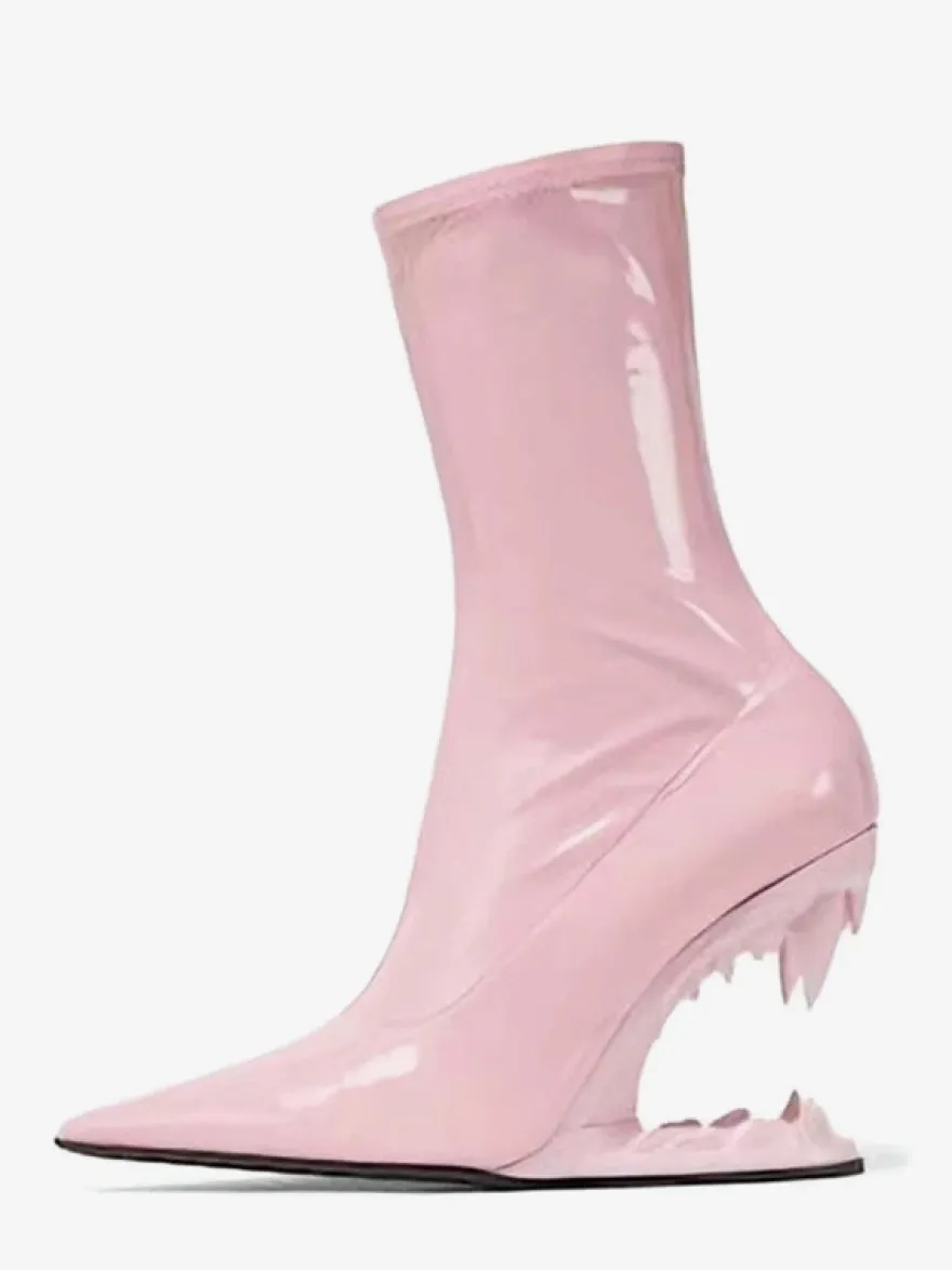 Bottines noires à bout pointu et talon compensé en PU
