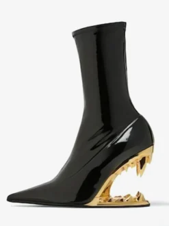 Bottines noires à bout pointu et talon compensé en PU