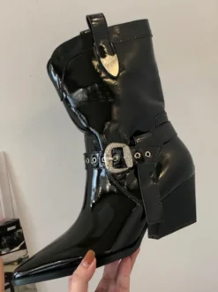 Bottines noires à bout pointu et talon épais pour femme