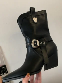 Bottines noires à bout pointu et talon épais pour femme