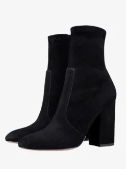 Bottines noires à bout pointu et talon épais pour femmes chaussures