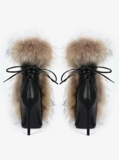 Bottines noires à bout pointu pour femme bottines à lacets en fourrure et talons hauts