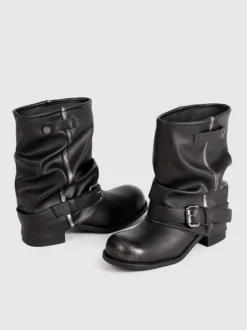 Bottines noires à bout rond et boucle pour femme