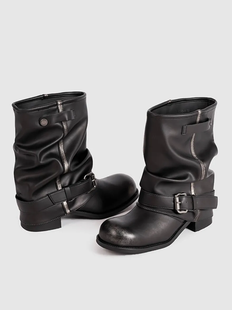 Bottines noires à bout rond et boucle pour femme