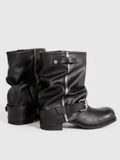 Bottines noires à bout rond et boucle pour femme
