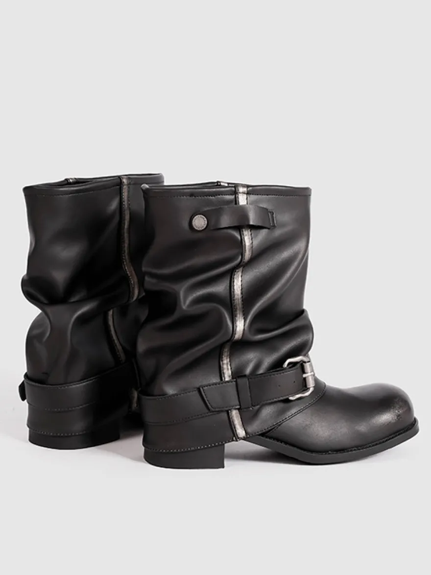 Bottines noires à bout rond et boucle pour femme