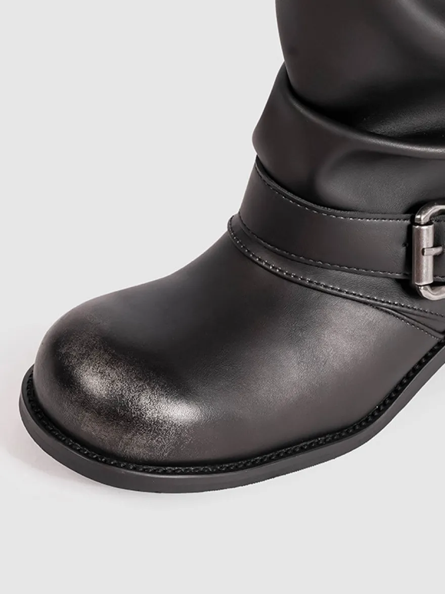 Bottines noires à bout rond et boucle pour femme