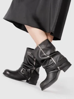 Bottines noires à bout rond et boucle pour femme