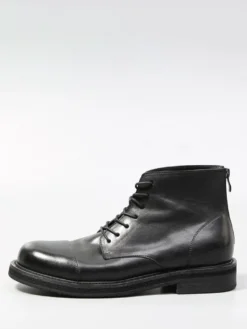 Bottines noires en cuir véritable bout rond lacets et fermeture éclair