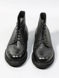 Bottines noires en cuir véritable bout rond lacets et fermeture éclair