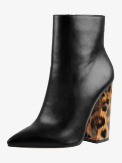 Bottines noires à fermeture éclair pour femmes bottes à bout pointu et talon épais