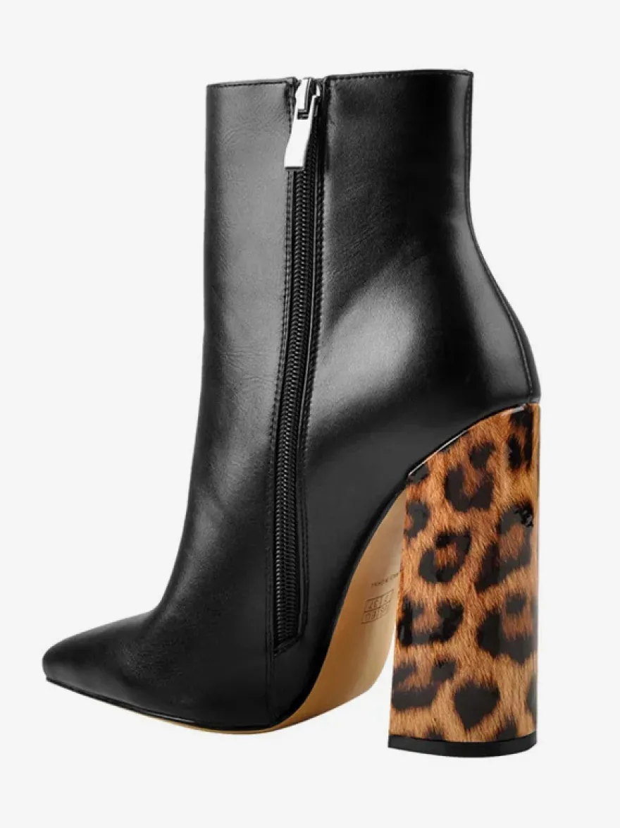 Bottines noires à fermeture éclair pour femmes bottes à bout pointu et talon épais