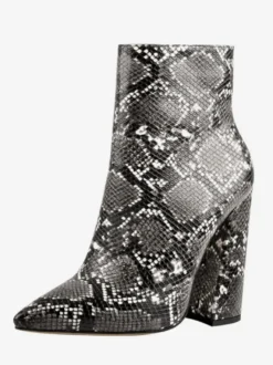 Bottines noires à fermeture éclair pour femmes bottes à bout pointu et talon épais