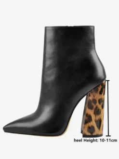 Bottines noires à fermeture éclair pour femmes bottes à bout pointu et talon épais