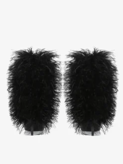 Bottines noires grande taille à talons hauts et bout pointu en fausses plumes