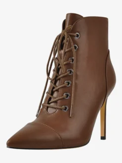Bottines Noires À Lacets Bout Pointu Talon Aiguille Bottes Chaussures Femme