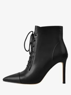 Bottines Noires À Lacets Bout Pointu Talon Aiguille Bottes Chaussures Femme