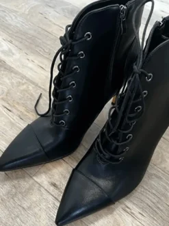 Bottines Noires À Lacets Bout Pointu Talon Aiguille Bottes Chaussures Femme