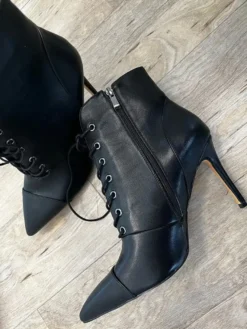 Bottines Noires À Lacets Bout Pointu Talon Aiguille Bottes Chaussures Femme